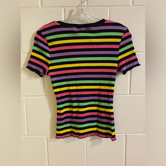SOLD Killstar “Blair” rainbow stripe ribbed lettuce trim tee - Picture 7 of 7